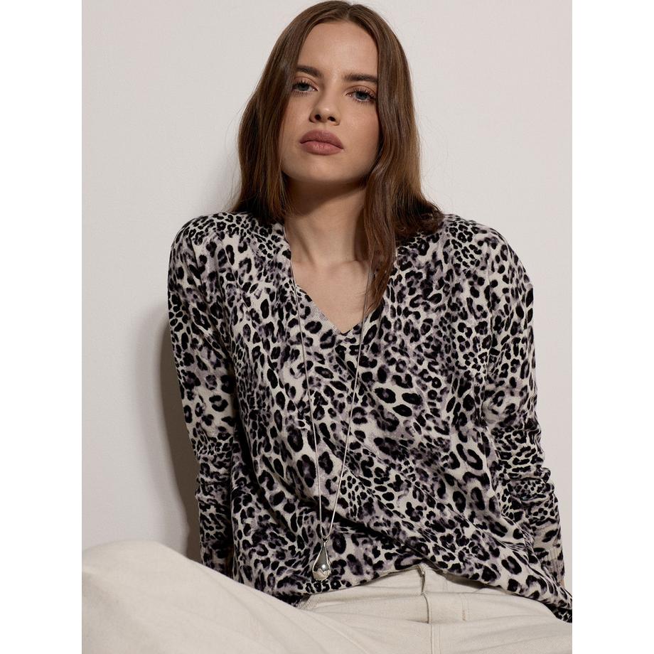 APRICOT Leichter Pullover mit Leopardenmuster und Rippbündchen  