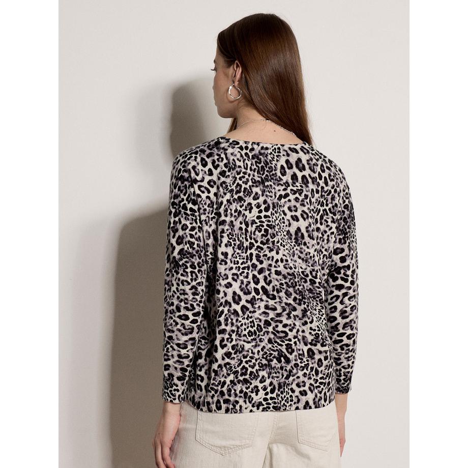 APRICOT Leichter Pullover mit Leopardenmuster und Rippbündchen  