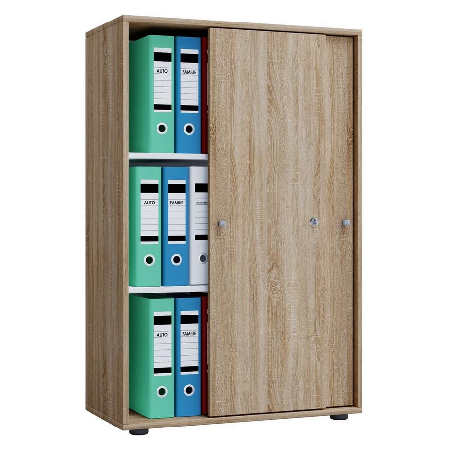 Büroschrank mit 3 Fächern | moderner Aktenschrank mit Schiebetüren | Maße ca. B. 70 x H. 111 x T. 40 cm – Lona 3-Fach