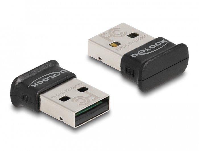 DeLock  Adattatore USB Bluetooth 5.0 Classe 1 in micro-design - Raggio operativo fino a 100 metri 