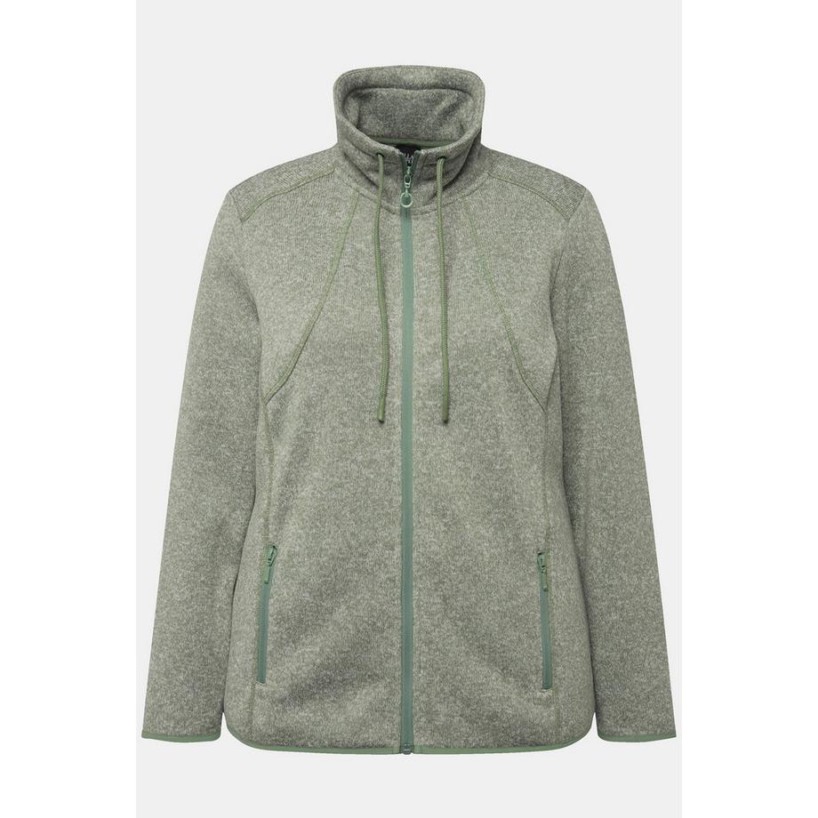 Ulla Popken Veste en maille polaire motif losanges col montant poches zippées  