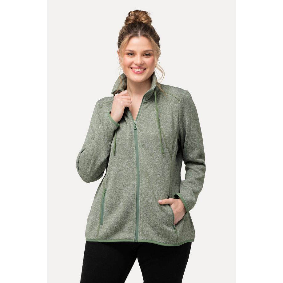 Ulla Popken Veste en maille polaire motif losanges col montant poches zippées  