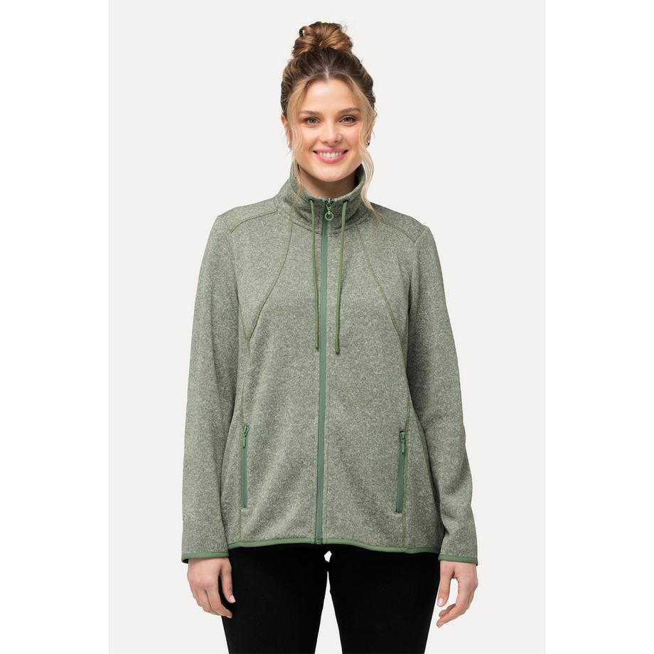 Ulla Popken Veste en maille polaire motif losanges col montant poches zippées  