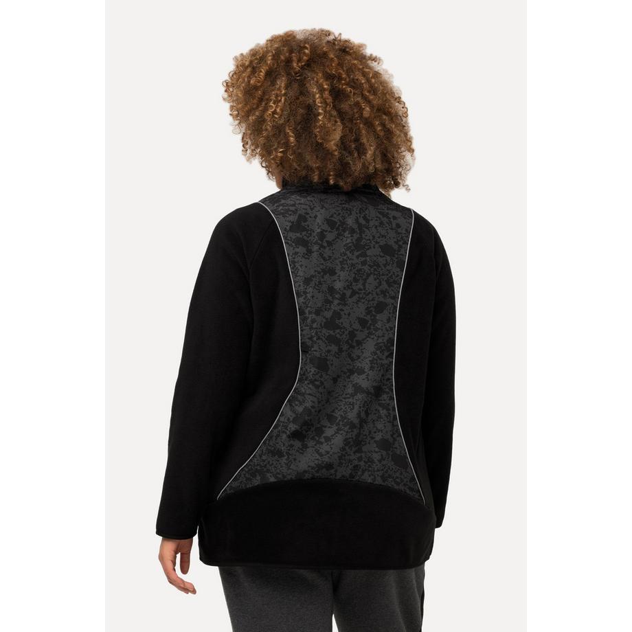 Ulla Popken Giacca Pile Pistagna Colore Collo Alto Cerniera Doppia  