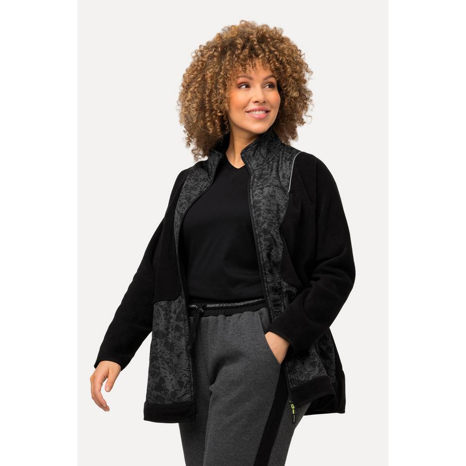 Ulla Popken Giacca Pile Pistagna Colore Collo Alto Cerniera Doppia  