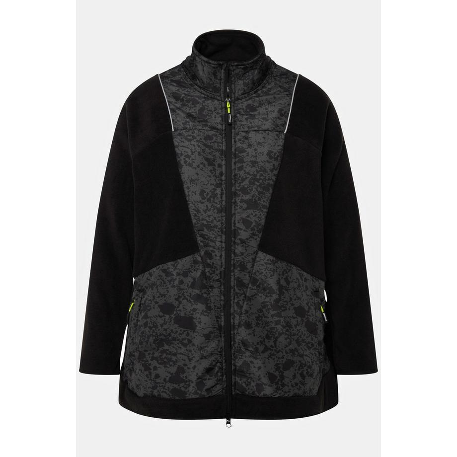 Ulla Popken Giacca Pile Pistagna Colore Collo Alto Cerniera Doppia  