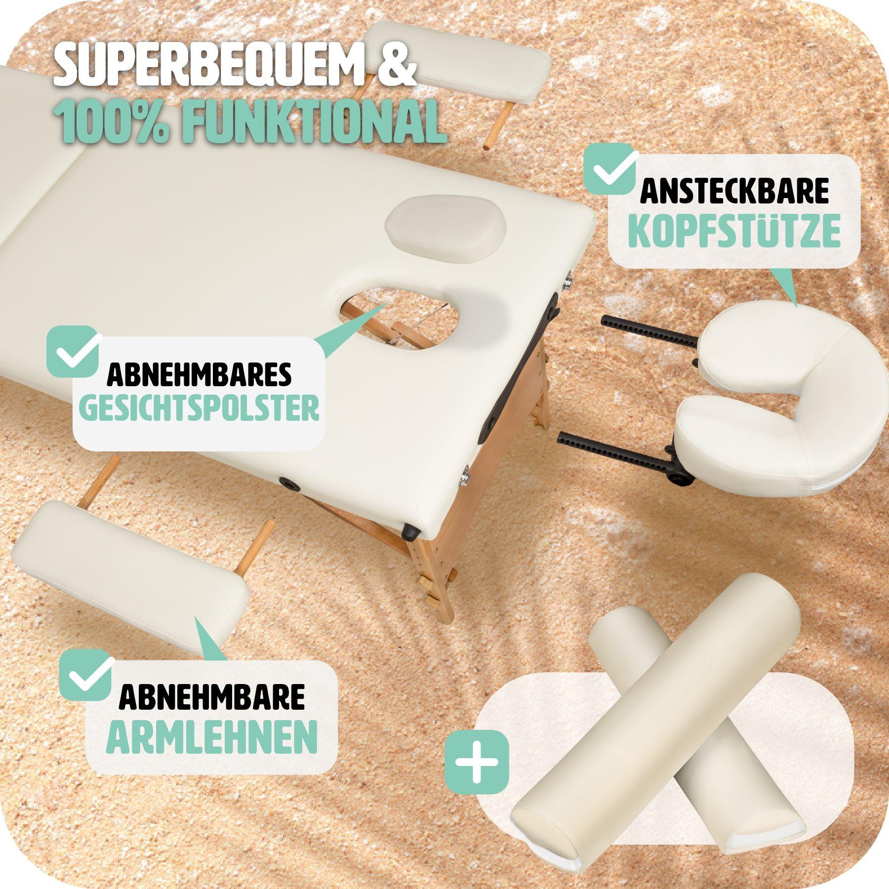 Tectake 3 Zonen Massageliege-Set Daniel mit Polsterung, Rollen und Holzgestell  