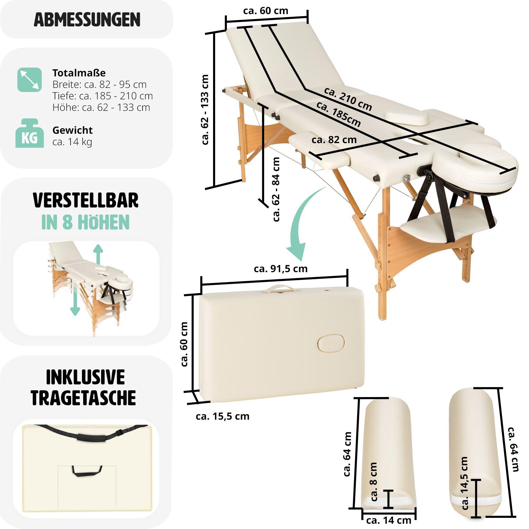 Tectake 3 Zonen Massageliege-Set Daniel mit Polsterung, Rollen und Holzgestell  