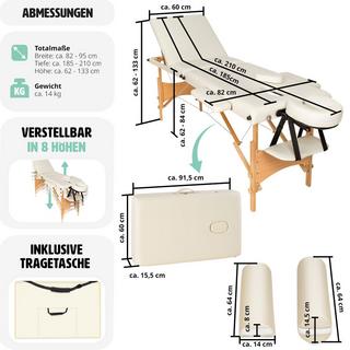 Tectake 3 Zonen Massageliege-Set Daniel mit Polsterung, Rollen und Holzgestell  