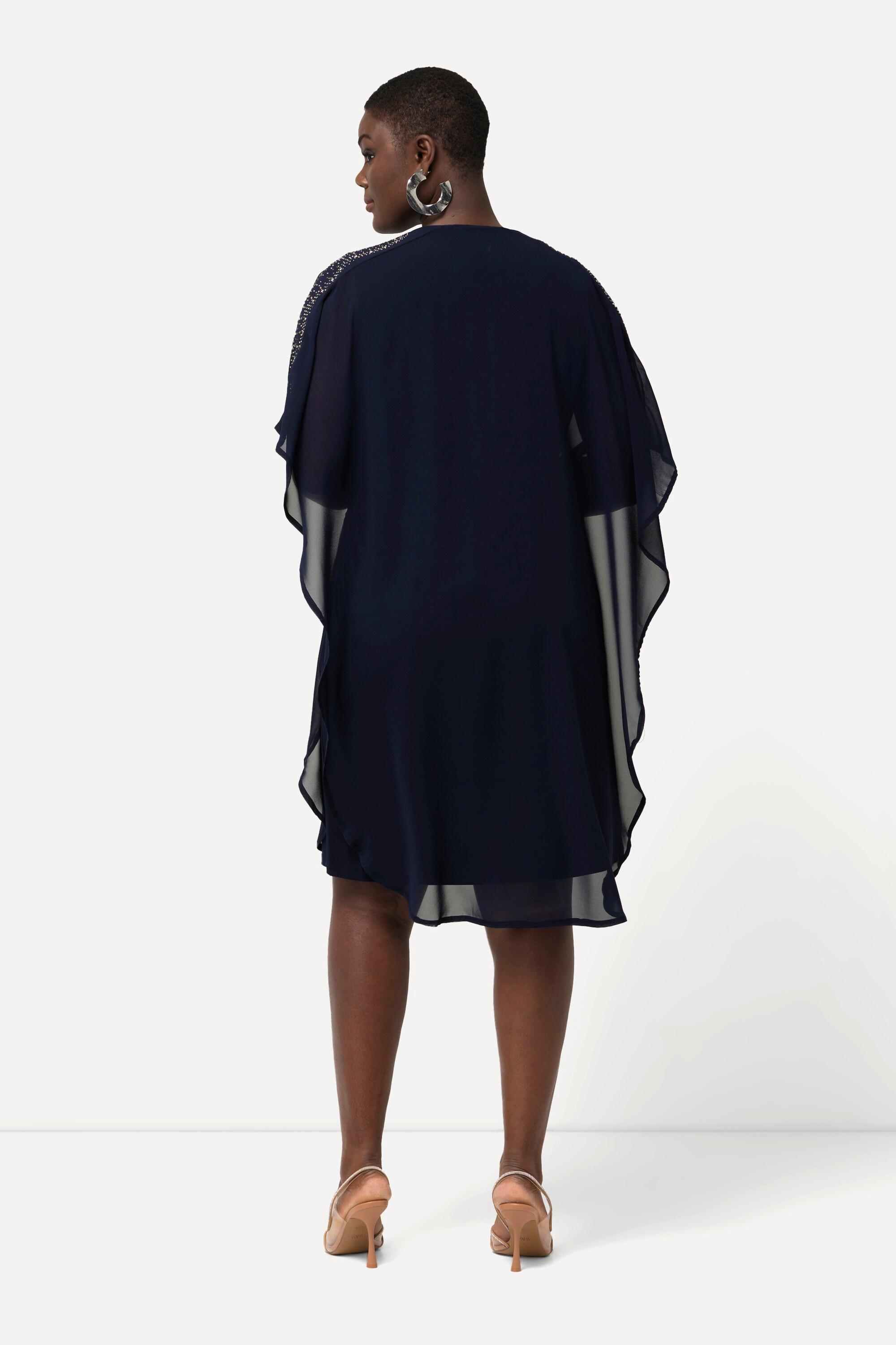 Ulla Popken Abito in chiffon doppio strato scollo a V maniche 3/4  