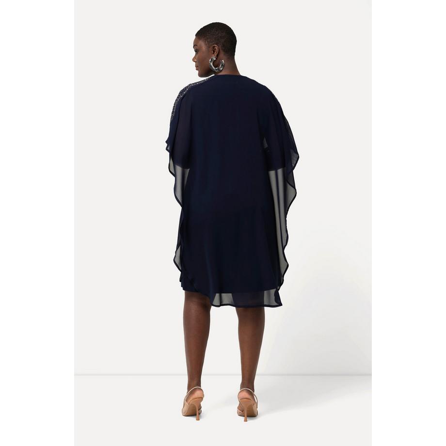 Ulla Popken Abito in chiffon doppio strato scollo a V maniche 3/4  