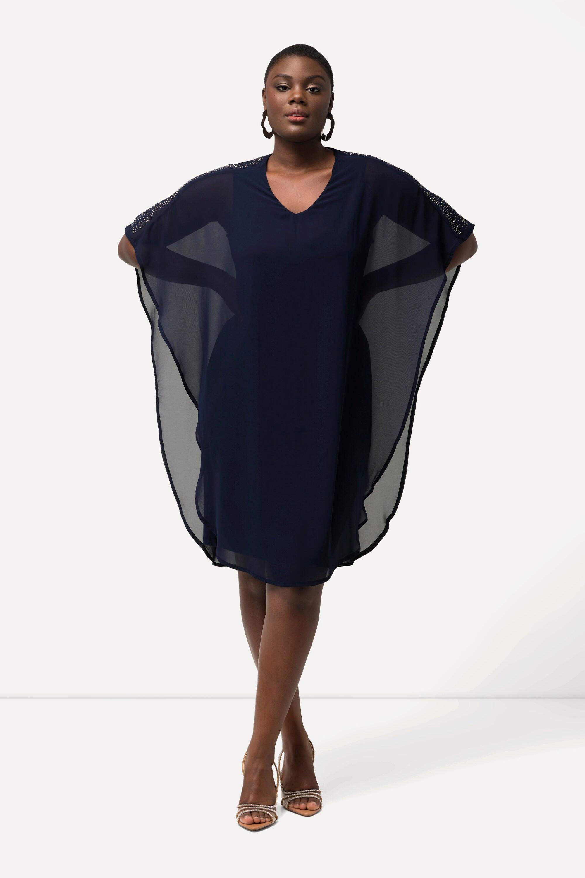 Ulla Popken Abito in chiffon doppio strato scollo a V maniche 3/4  