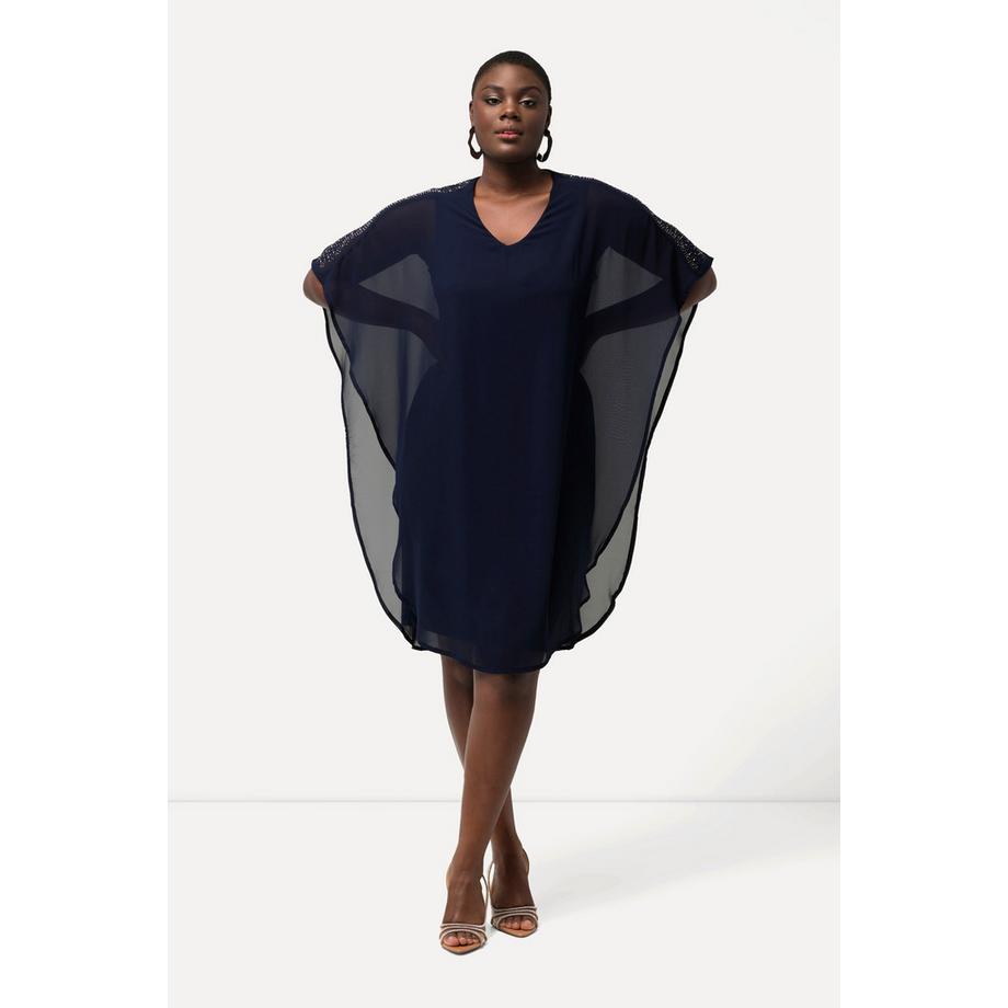 Ulla Popken Abito in chiffon doppio strato scollo a V maniche 3/4  