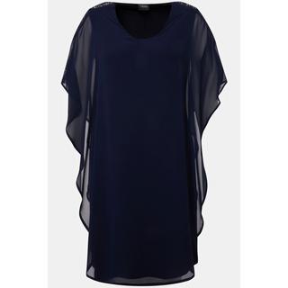 Ulla Popken Chiffonkleid doppellagig V-Ausschnitt 3/4-Arm  