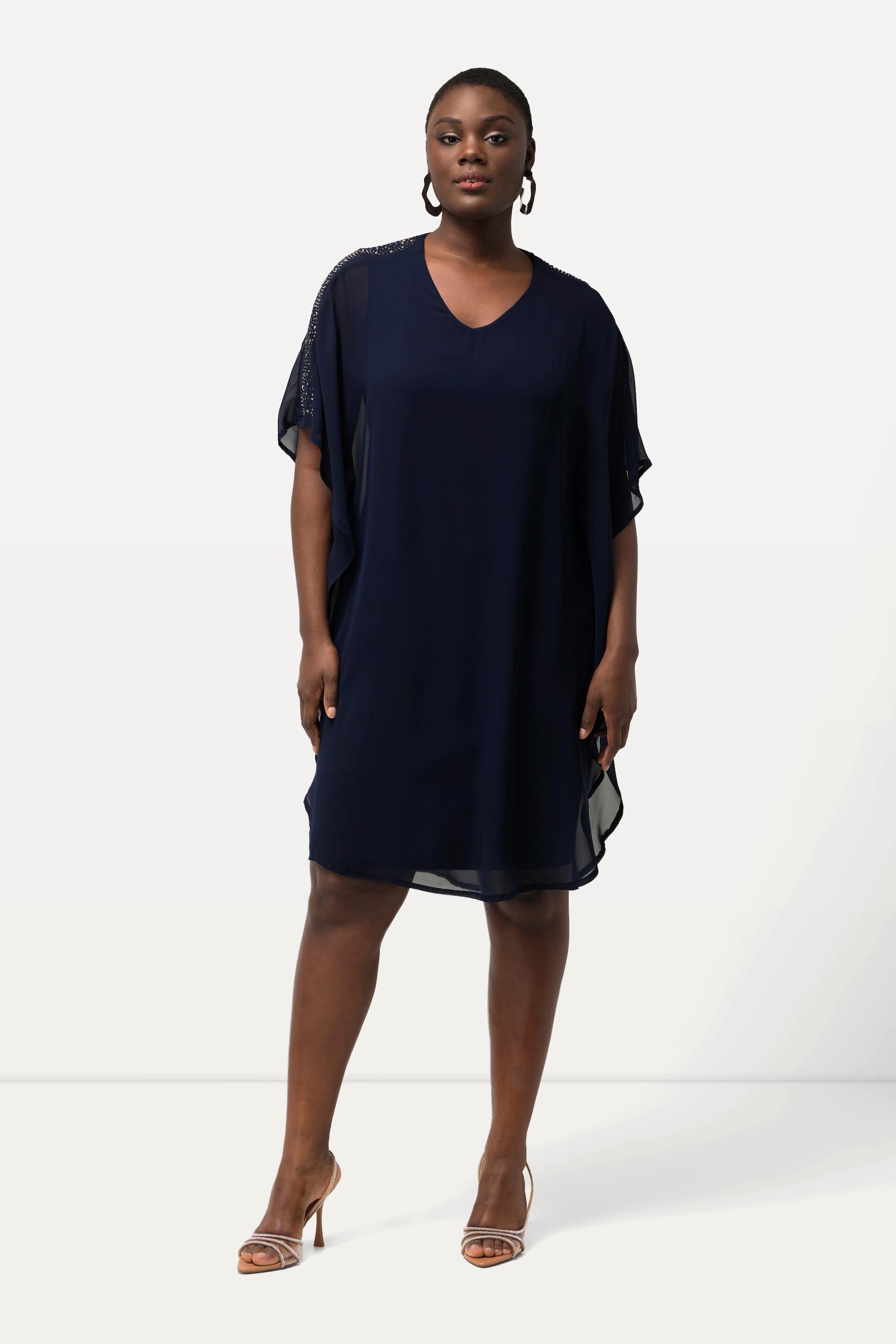 Ulla Popken Abito in chiffon doppio strato scollo a V maniche 3/4  