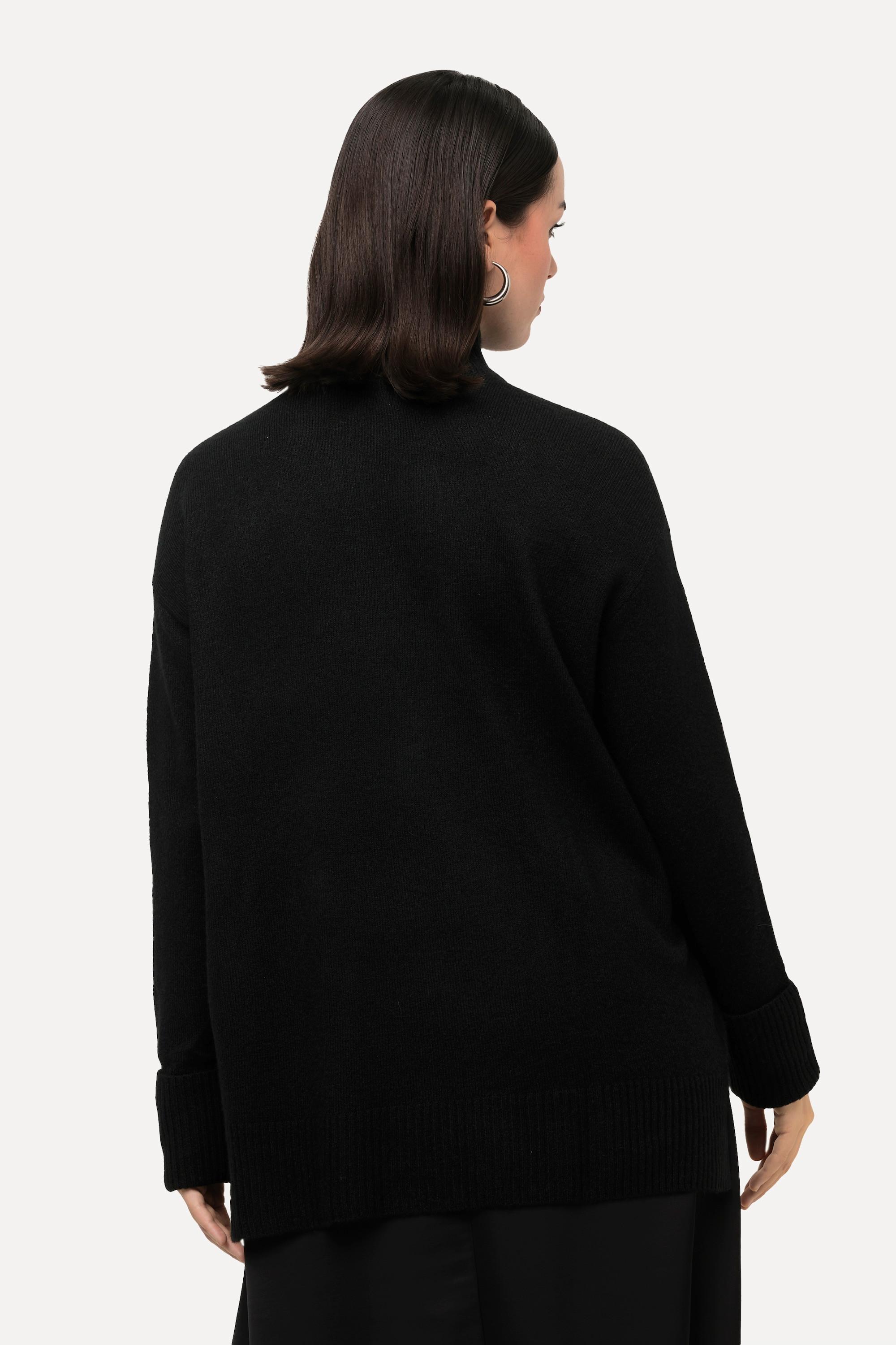 Ulla Popken  Pullover, BLACK, Oversized, Stehkragen, Langarm 