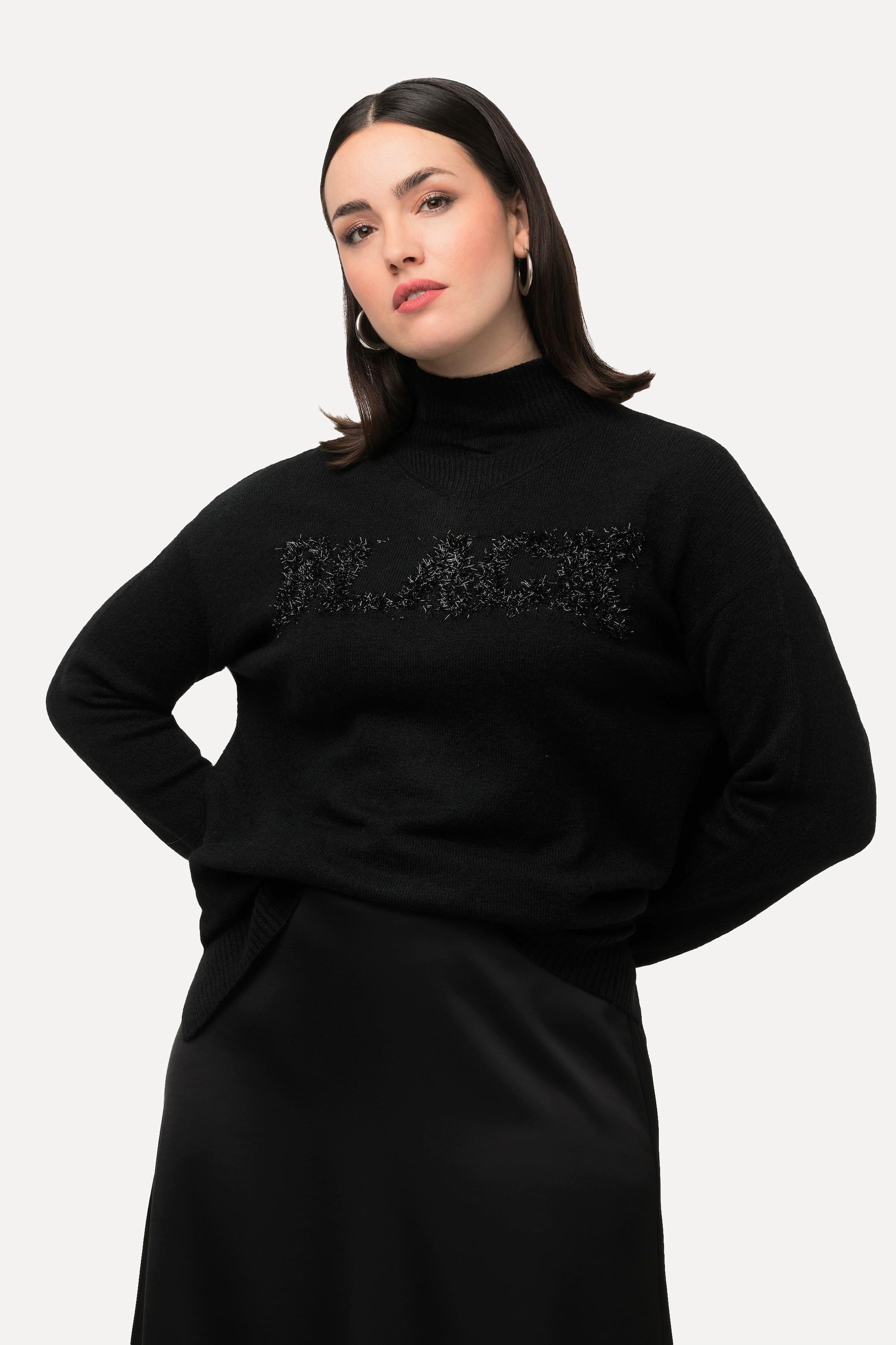 Ulla Popken  Pullover, BLACK, Oversized, Stehkragen, Langarm 