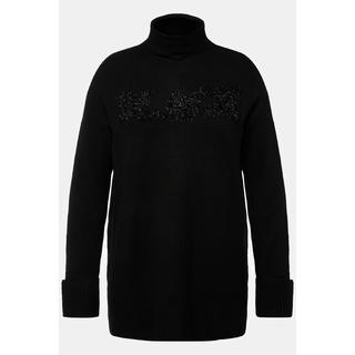 Ulla Popken  Pullover, BLACK, Oversized, Stehkragen, Langarm 