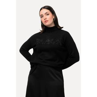 Ulla Popken  Pullover, BLACK, Oversized, Stehkragen, Langarm 