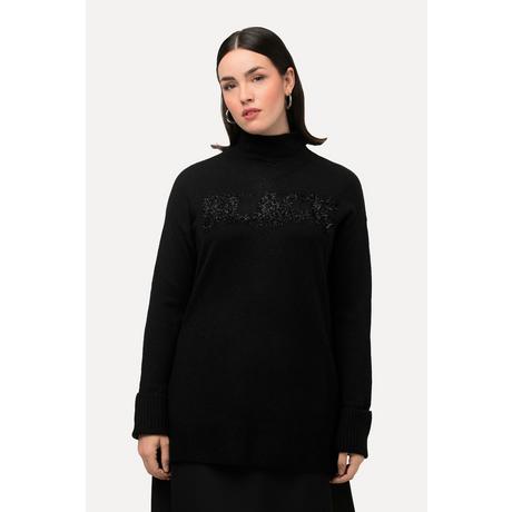 Ulla Popken  Pullover, BLACK, Oversized, Stehkragen, Langarm 