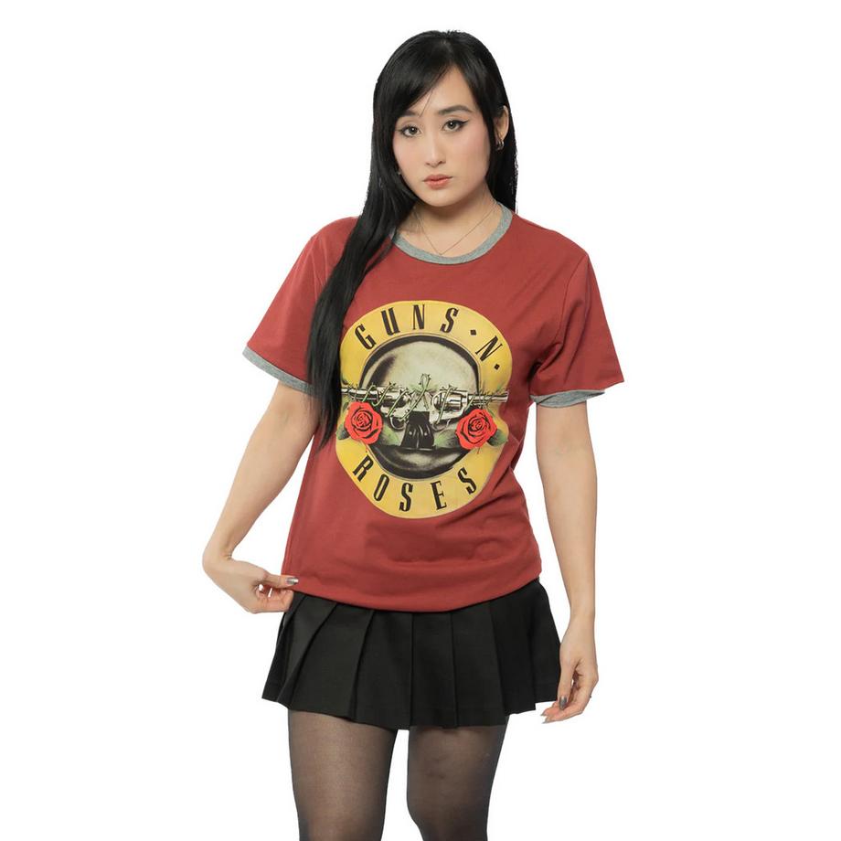 Guns N Roses T-Shirt Classica con Stampa Logo Ringer  