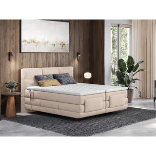 Vente-unique Ensemble complet boxspring tête de lit capitonnée + sommiers relaxation électrique + matelas + surmatelas - 2 x 90 x 200 cm - Tissu - Beige  - LODI de PALACIO  