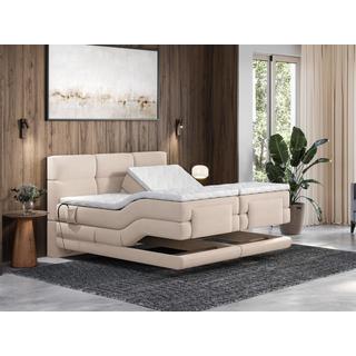 Vente-unique Ensemble complet boxspring tête de lit capitonnée + sommiers relaxation électrique + matelas + surmatelas - 2 x 90 x 200 cm - Tissu - Beige  - LODI de PALACIO  