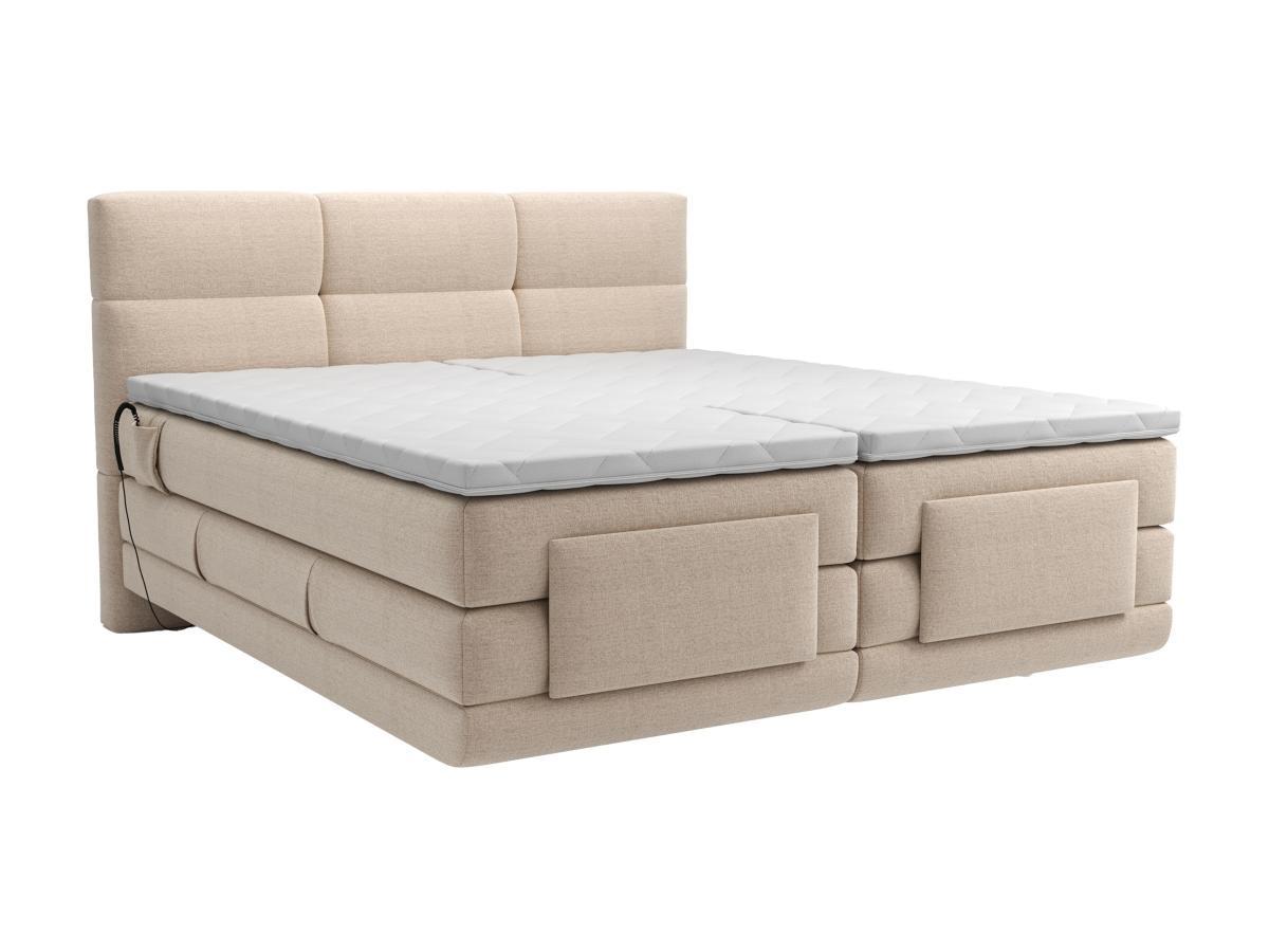 Vente-unique Ensemble complet boxspring tête de lit capitonnée + sommiers relaxation électrique + matelas + surmatelas - 2 x 90 x 200 cm - Tissu - Beige  - LODI de PALACIO  