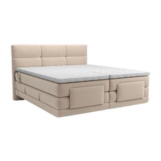 Vente-unique Ensemble complet boxspring tête de lit capitonnée + sommiers relaxation électrique + matelas + surmatelas - 2 x 90 x 200 cm - Tissu - Beige  - LODI de PALACIO  