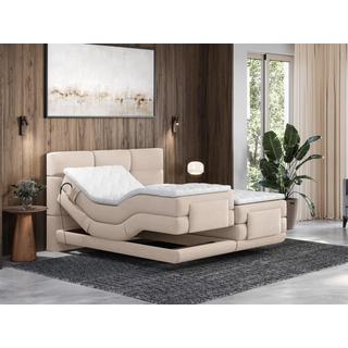 Vente-unique Ensemble complet boxspring tête de lit capitonnée + sommiers relaxation électrique + matelas + surmatelas - 2 x 90 x 200 cm - Tissu - Beige  - LODI de PALACIO  