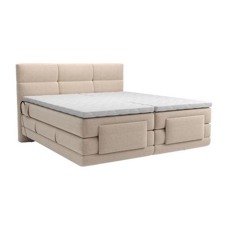 Vente-unique Ensemble complet boxspring tête de lit capitonnée + sommiers relaxation électrique + matelas + surmatelas - 2 x 90 x 200 cm - Tissu - Beige  - LODI de PALACIO  