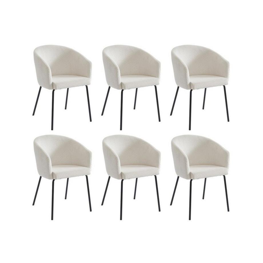 Lot de 6 chaises avec accoudoirs en velours côtelé et métal - Crème - MORONI de Pascal MORABITO