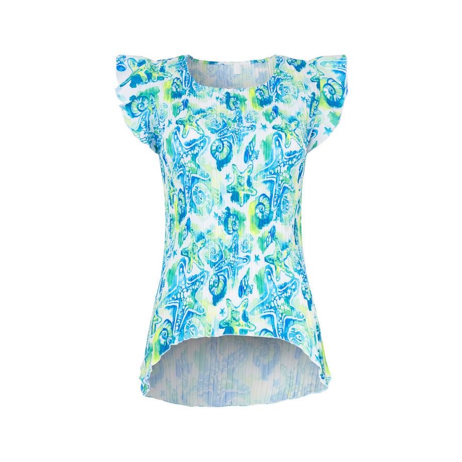 Joe Browns Top Plissettato con Stampa di Stelle Marine e Maniche a Volant  