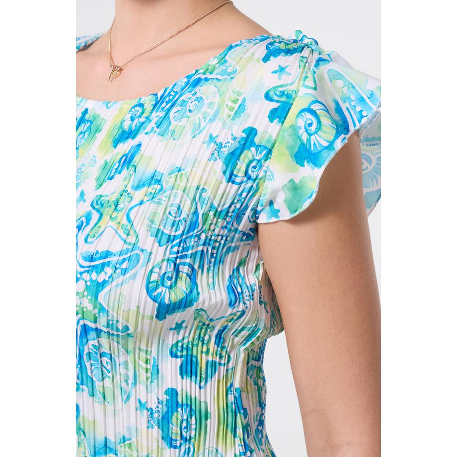 Joe Browns Top Plissettato con Stampa di Stelle Marine e Maniche a Volant  