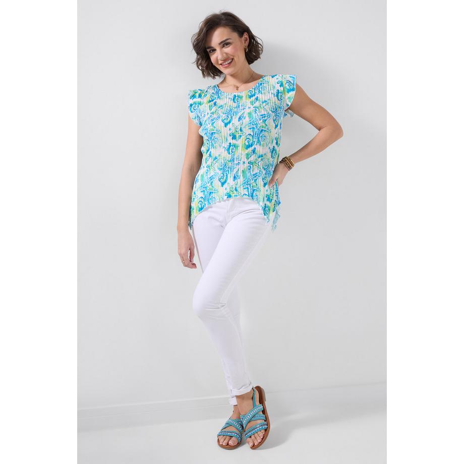 Joe Browns Top Plissettato con Stampa di Stelle Marine e Maniche a Volant  