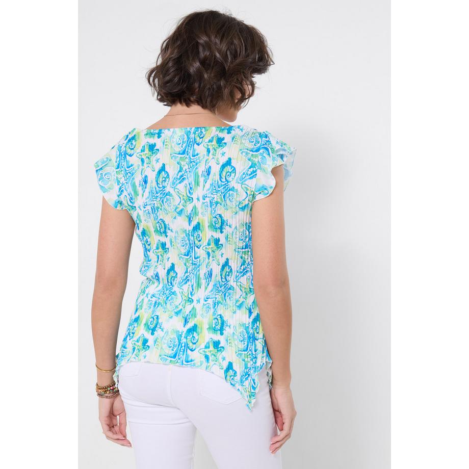 Joe Browns Top Plissettato con Stampa di Stelle Marine e Maniche a Volant  
