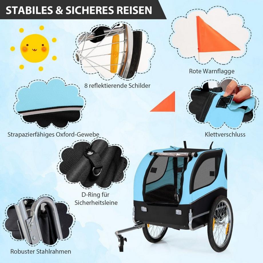 B2X  Rimorchio per cani per bicicletta Rimorchio per animali domestici per bicicletta Portata 40 kg blu 