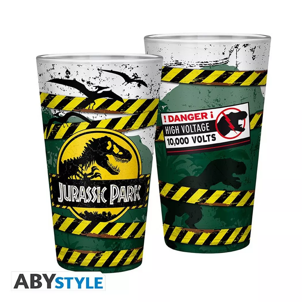 JURASSIC PARK - Large Glass - -Danger High Voltage -