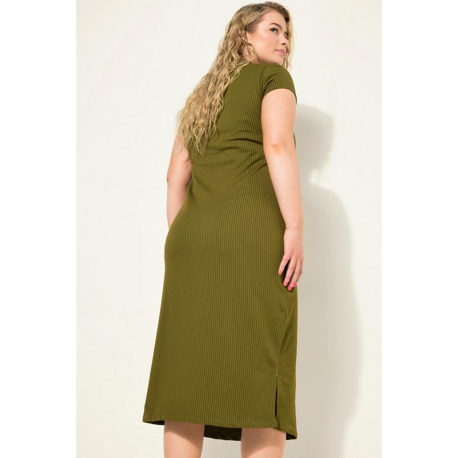 Studio Untold Rippjersey Slim Fit Midikleid Stehkragen Halbarm  