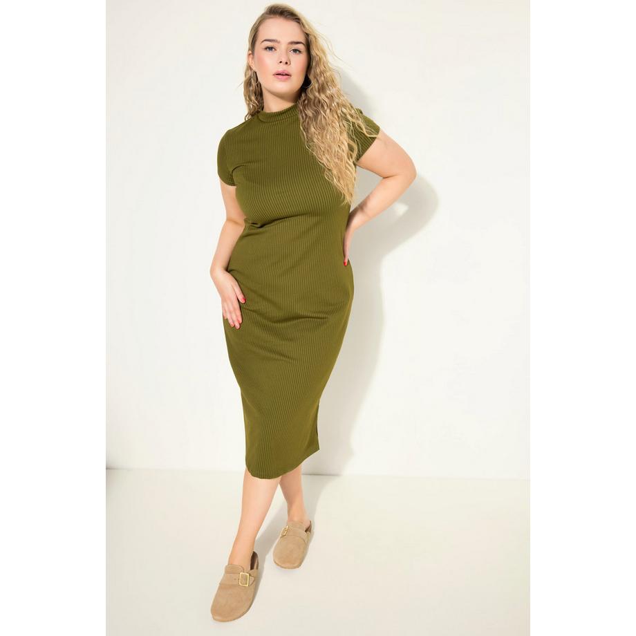 Studio Untold Rippjersey Slim Fit Midikleid Stehkragen Halbarm  