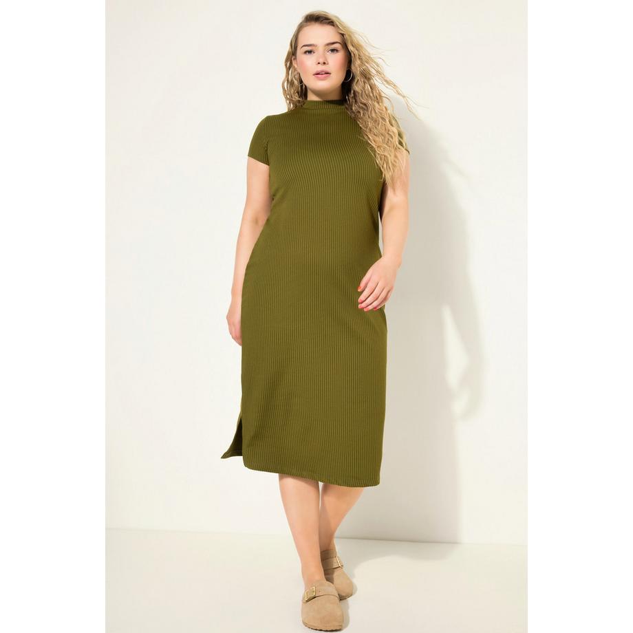 Studio Untold Rippjersey Slim Fit Midikleid Stehkragen Halbarm  