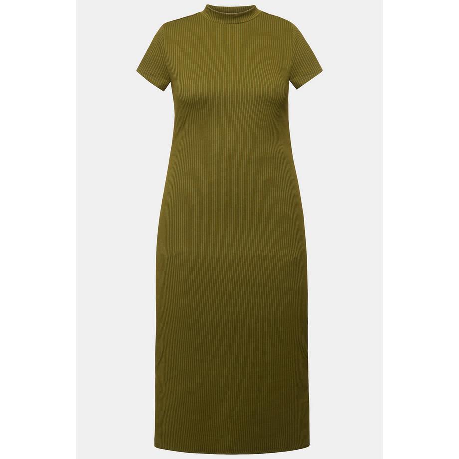 Studio Untold Rippjersey Slim Fit Midikleid Stehkragen Halbarm  