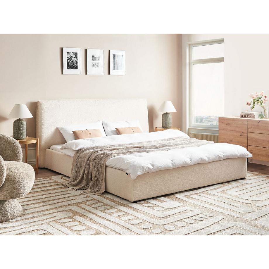 Beliani Lit avec sommier en Bouclé Traditionnel LAVAUR  