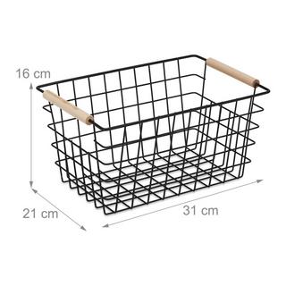 Northix Paniers en fil de fer avec poignées en bois, lot de 3  