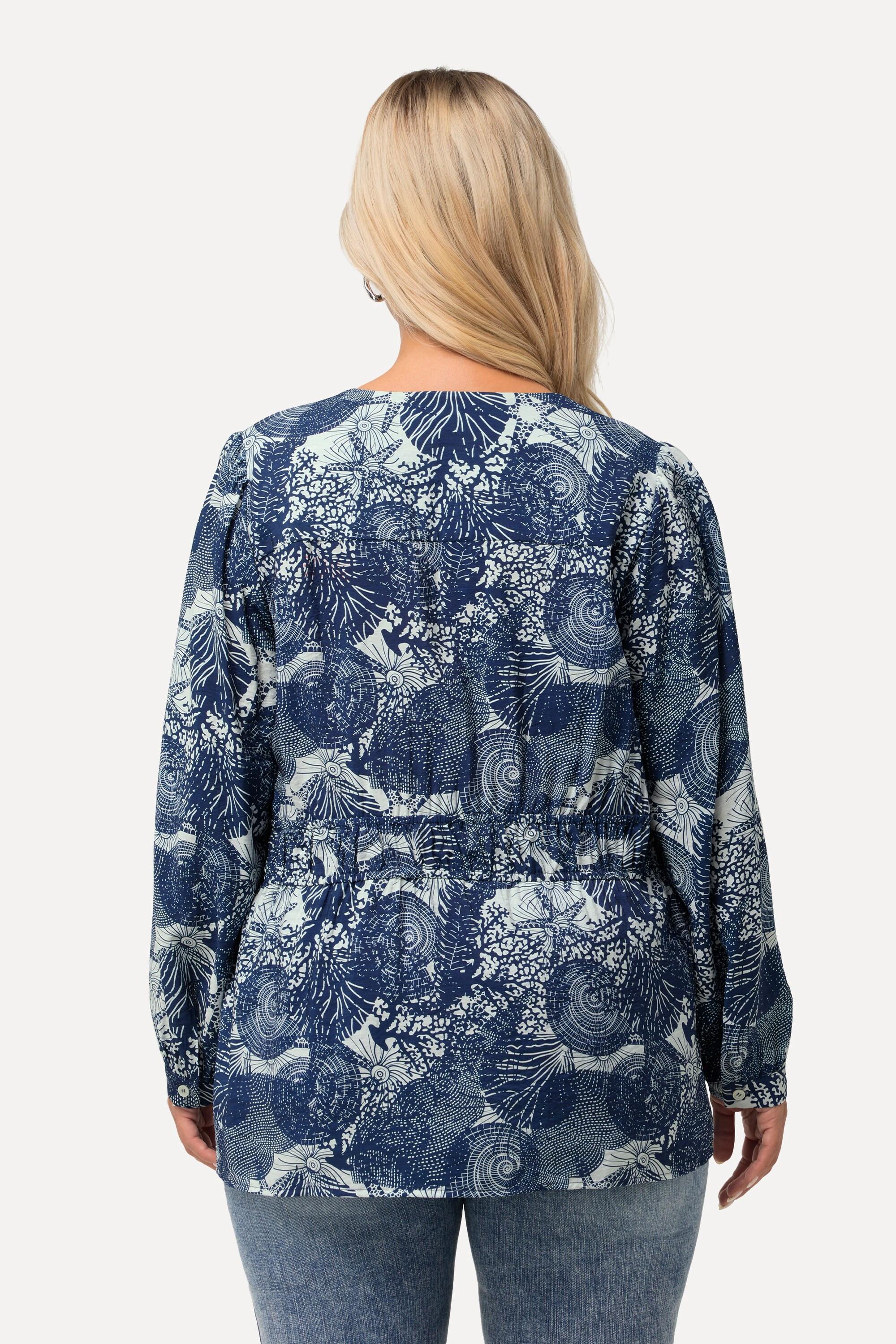 Ulla Popken  Blusa con stampa marittima, scollo a V e mezze maniche 