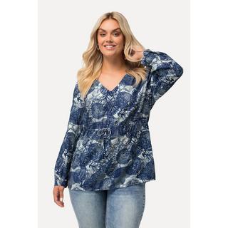 Ulla Popken  Blusa con stampa marittima, scollo a V e mezze maniche 