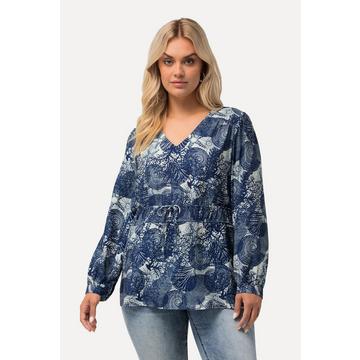 Blusa con stampa marittima, scollo a V e mezze maniche