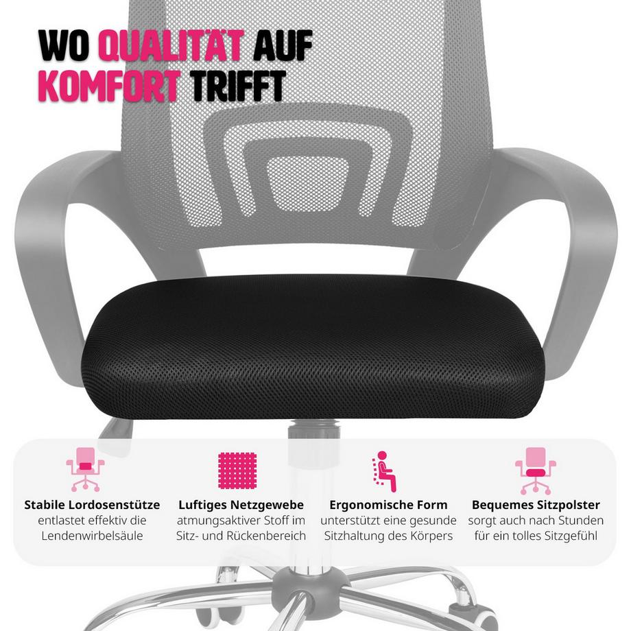 Tectake Bürostuhl Marius ergonomische Form mit Lordosenstütze 360° drehbar  