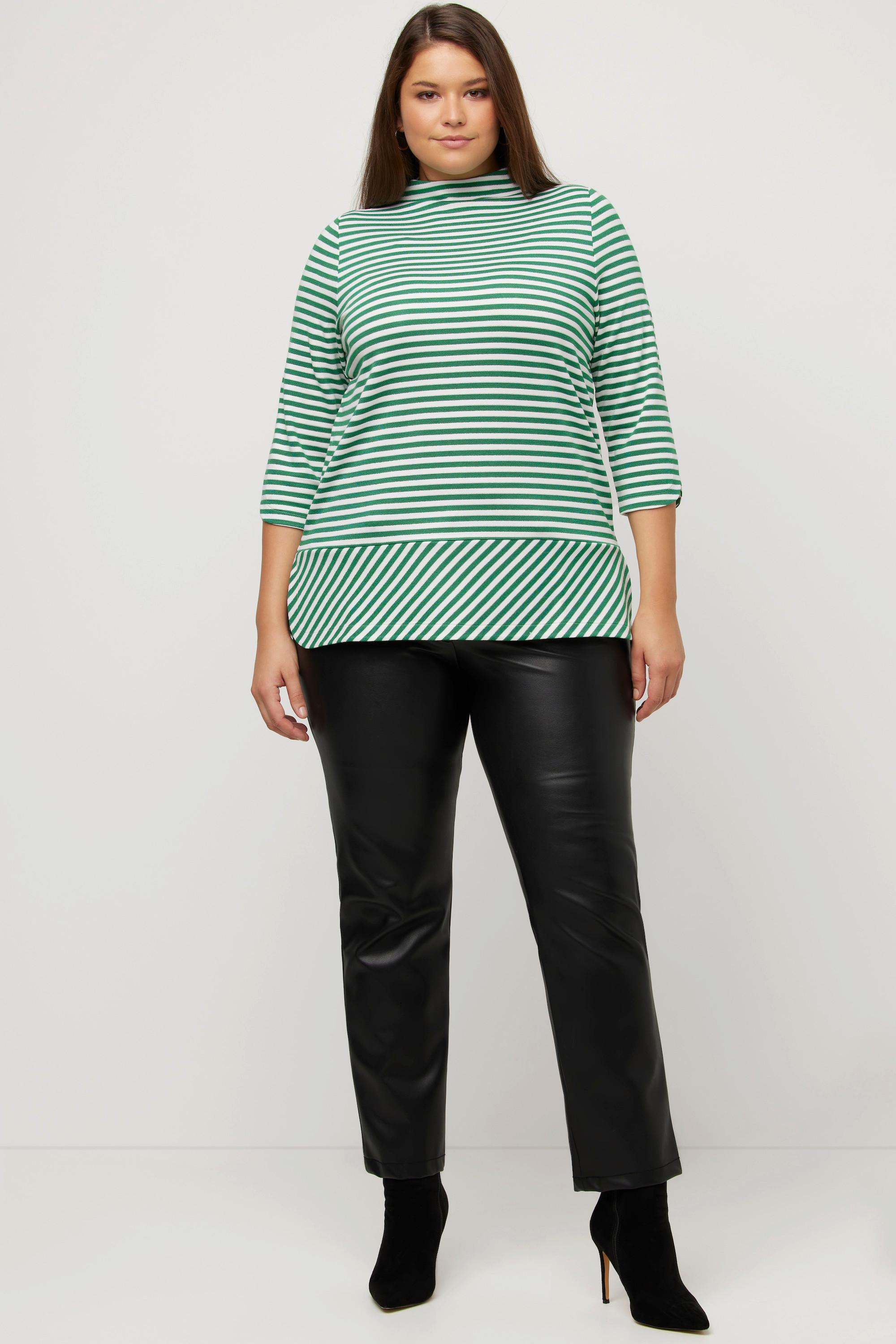 Ulla Popken  Shirt, Streifen, Metallic-Effekt, Stehkragen, 3/4-Arm 