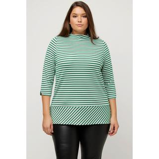 Ulla Popken  Shirt, Streifen, Metallic-Effekt, Stehkragen, 3/4-Arm 